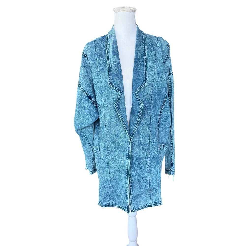 Dakota Sport Vintage 80s‎ Acid Wash Denim Kimono Jacket Duster Made in USA Blue